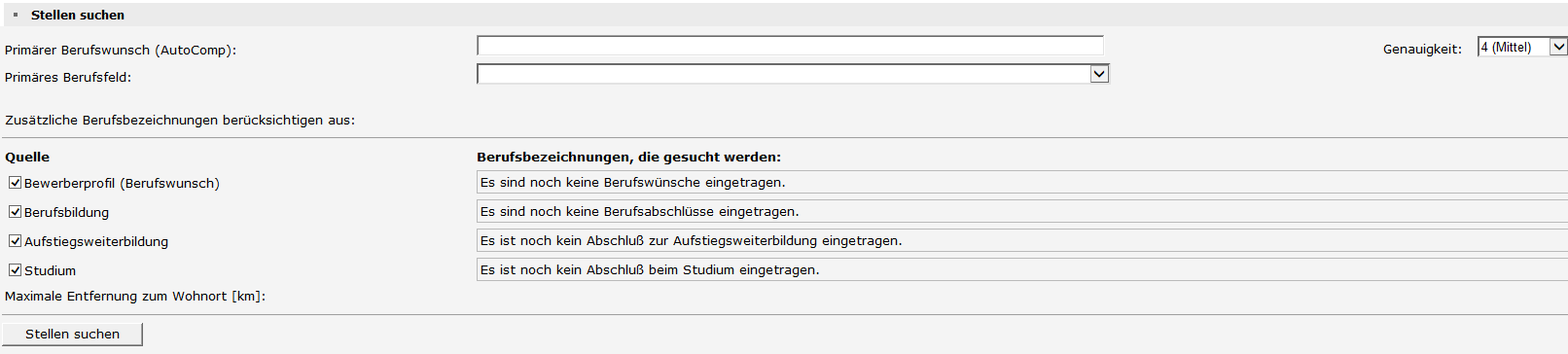 Teilnehmer - Vermittlung - Stellen suchen